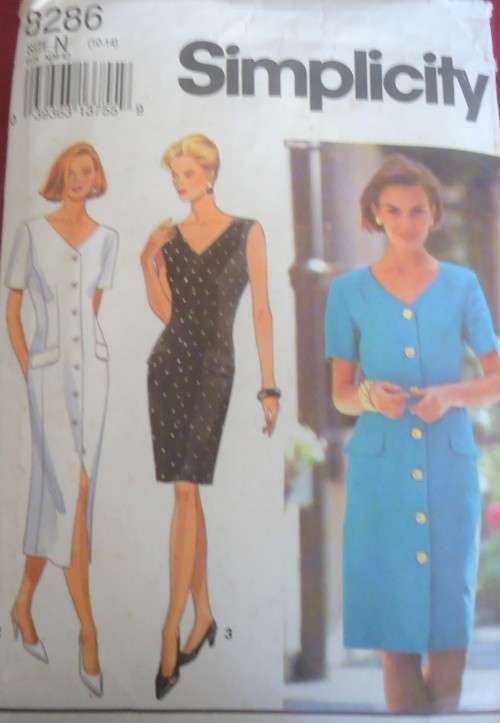 SIMPLICITY PATTERNS 8286 V NECK FRONT BUTTON DRESS SIZE N = 10 - 14 COMPLETE