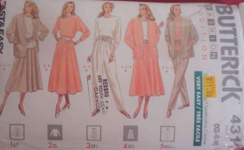 BUTTERICK PATTERN 4311 JACKET-TOP-SKIRT-PANTS SIZE XS-S-M (6-14) COMPLETE-UNCUT-F/FOLDED