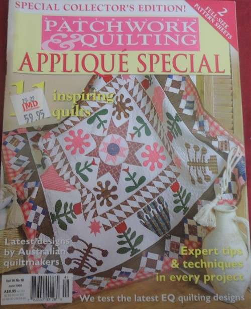 PATCHWORK & STITCHING MAGAZINE - AUS VOLUME 16 NO 10-  132 A4 PAGES OF PATTERNS WITH PULLOUT SECTION