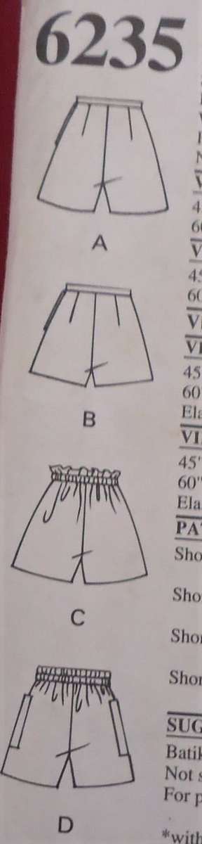 NEW LOOK PATTERNS 6235 SET OF SHORTS SIZES 12 - 24 COMPLETE & UNCUT