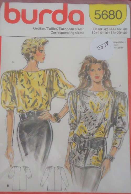 BURDA PATTERN 5680 BLOUSES WITH SHOULDER GATHERS SIZES 12 - 40 COMPLETE