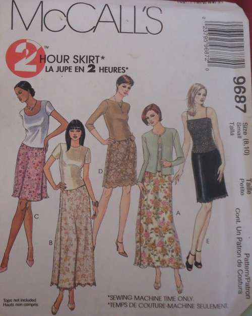 McCALL'S PATTERN 9687 SET OF SKIRTS SIZE SMALL = 8 - 10 COMPLETE & UNCUT