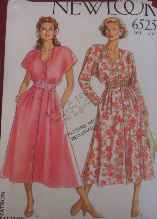 NEW LOOK PATTERNS 6525 SHAPED NECK DRESS SEVEN SIZES IN ONE 6 - 18 COMPLETE