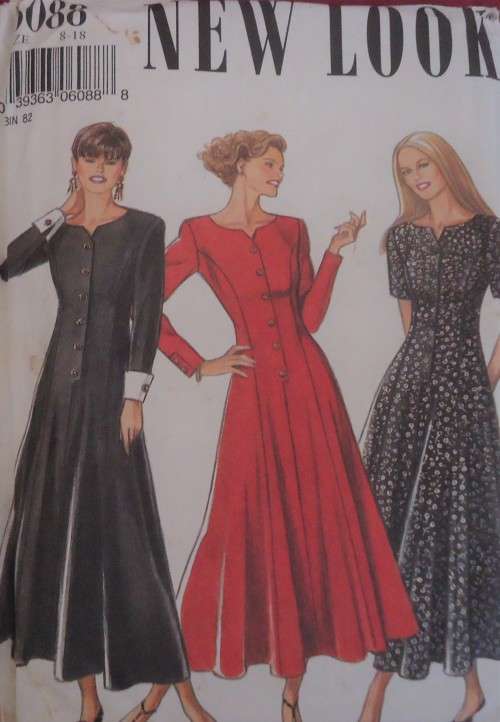 NEW LOOK PATTERNS 6088- 6 SIZES IN ONE FRONT BUTTON FLARED DRESS  8 - 18 -COMPLETE
