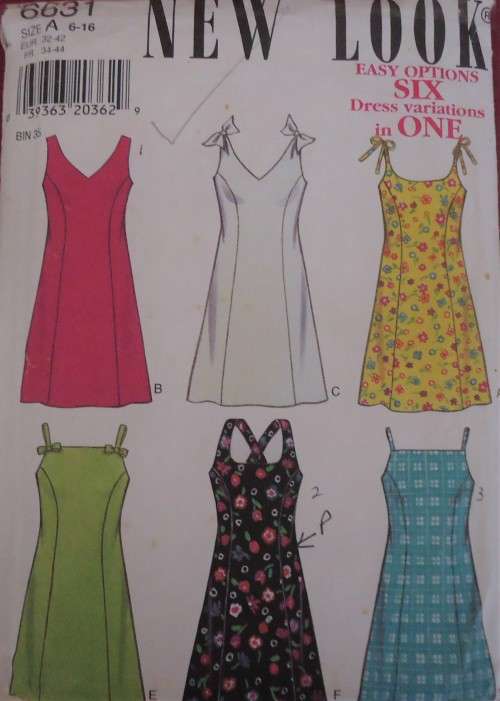 NEW LOOK PATTERNS 6631 SHOESTRING TIE SUN DRESSES SIZE 6 - 16 COMPLETE-UNCUT- F/FOLDED-NO COVER