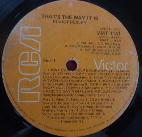 ELVIS - THAT'S THE WAY IT IS  - 1981 RCA VICTOR VINYL MMT 1141