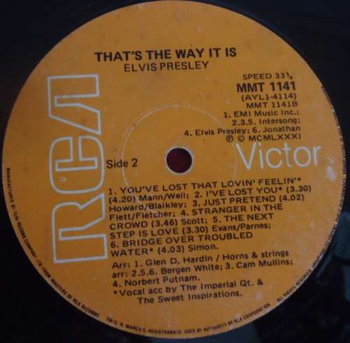 ELVIS - THAT'S THE WAY IT IS  - 1981 RCA VICTOR VINYL MMT 1141
