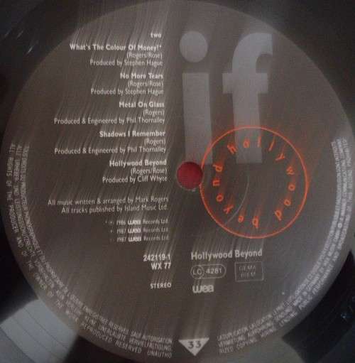 HOLLYWOOD BEYOND  - IF- GERMAN ISSUE 1987 WEA VINYL LP 242119-1 WR 77 WITH INNER SLEEVE