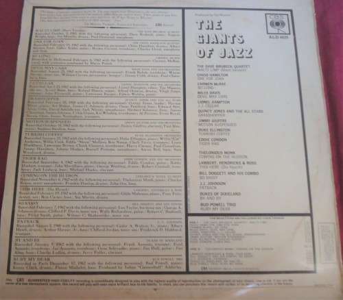 THE GIANTS OF JAZZ - 1963 CBS VINYL LP - ALD.6629
