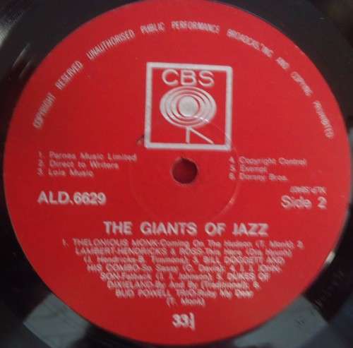 THE GIANTS OF JAZZ - 1963 CBS VINYL LP - ALD.6629
