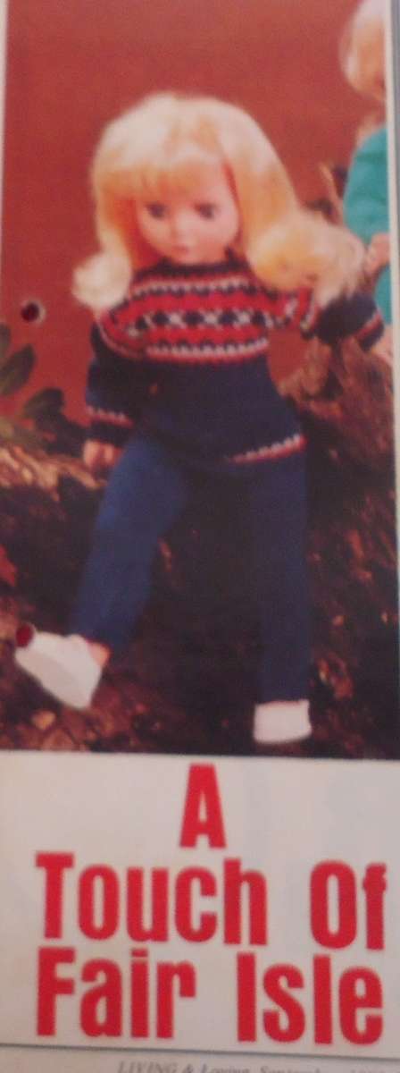 LIVING & LOVING -SEPTEMBER 1980 -A TOUCH OF FAIR ISLE- SWEATER & TROUSERS - 43 CM DOLL