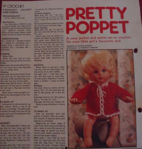 YOUR FAMILY-MAY 1980-PRETTY POPPET CROCHET JACKET & PANTS-43 CM DOLL