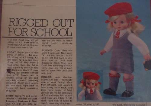 LIVING & LOVING JUNE 1978 - RIGGED OUT FOR SCHOOL - TUNIC, SOCKS, TIE, BERET & SHIRT - 43 CM DOLL