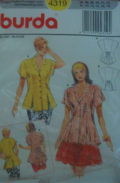 BURDA PATTERN 4319 BLOUSE WITH TIEBACK SIZES 8 + 10 + 12 + 14 + 16  COMPLETE & UNCUT