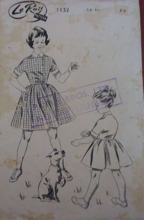 VINTAGE "LE ROY"  PATTERN 1132 GIRL'S DRESS SIZE 5 - 6  YEARS COMPLETE