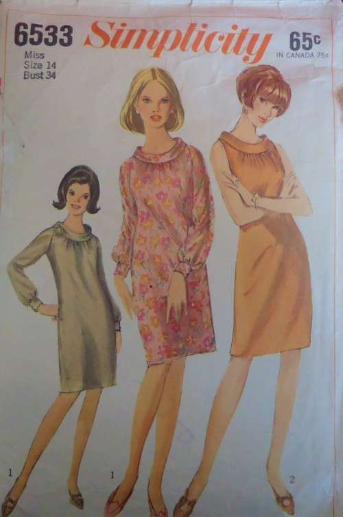 VINTAGE SIMPLICITY PATTERNS 6533 ONE PIECE DRESS  SIZE 14 BUST 34" NO SEWING INSTRUCTIONS