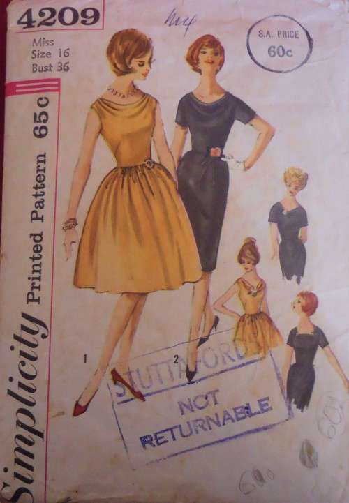 VERY VINTAGE SIMPLICITY PATTERNS 4290 ONE PIECE DRESS SIZE 16 BUST 36 SEE LISTING