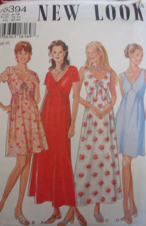 NEW LOOK PATTERNS 6394 HIGH BODICE DRESS SIZES 8 - 18 - COMPLETE