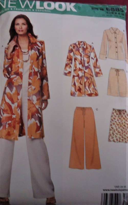 NEW LOOK PATTERNS 6685 SHIRT DRESS- SHIRT - SKIRT - PANTS  SIZES 8 - 18 COMPLETE & PART CUT