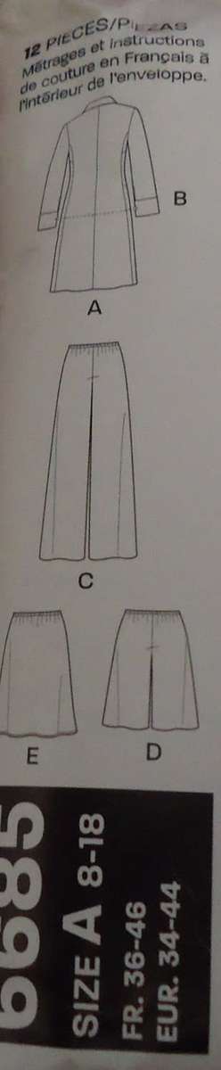 NEW LOOK PATTERNS 6685 SHIRT DRESS- SHIRT - SKIRT - PANTS  SIZES 8 - 18 COMPLETE & PART CUT