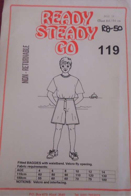 READY-STEADY-GO PATTERN-NUMBER 119 FITTED BAGGIES AGE 12 YEARS CHEST 77-79 CM