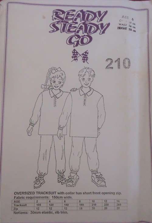 READY-STEADY-GO PATTERN-NUMBER 210 OVERSIZED TRACKSUIT SIZE 10 YRS CHEST 70 CM
