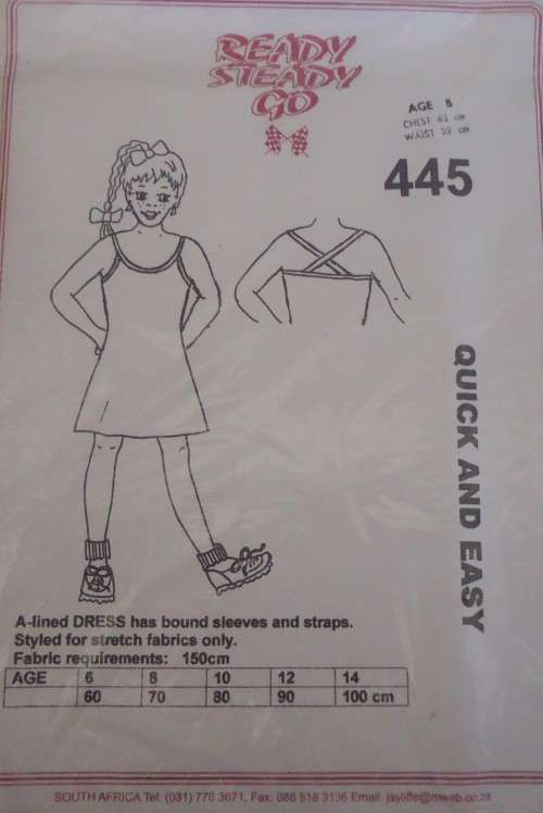 READY-STEADY-GO PATTERN-NUMBER 445 GIRLS A LINED DRESS SIZE 8 YRS CHEST 63 CM