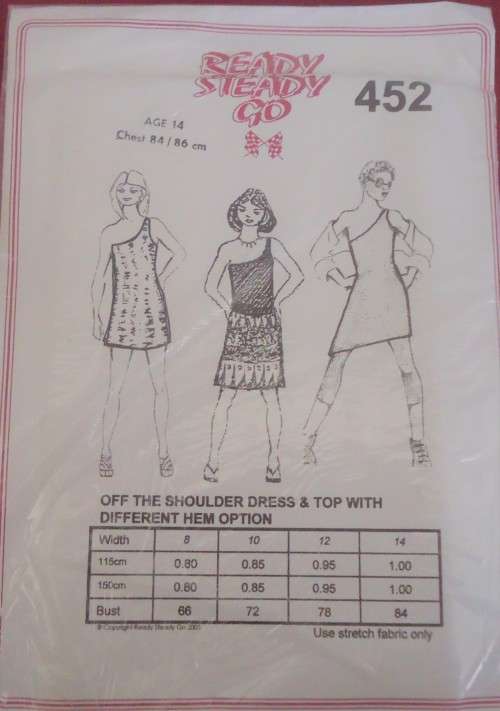 READY-STEADY-GO PATTERN-NUMBER 452 OFF THE SHOULDER DRESS & TOP SIZE 14 YRS  CHEST 84/86 CM