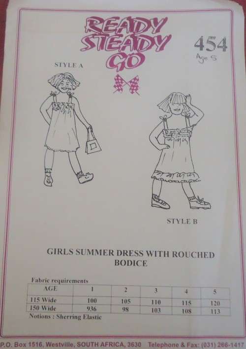 READY-STEADY-GO PATTERN-NUMBER 454 GIRL'S SUMMER DRESS+ RUCHED BODICE SIZE 5 YRS