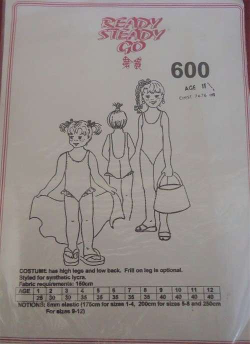 READY-STEADY-GO PATTERN-NUMBER 600 GIRL`S COSTUME+ HIGH LEGS LOW BACK SIZE 11 YRS CHEST 74-6 CM