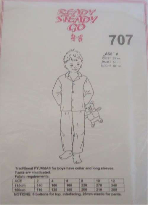 READY-STEADY-GO PATTERN - NUMBER 707 - BOYS PAJAMAS WITH COLLAR AND LONG SLEEVES- AGES  6