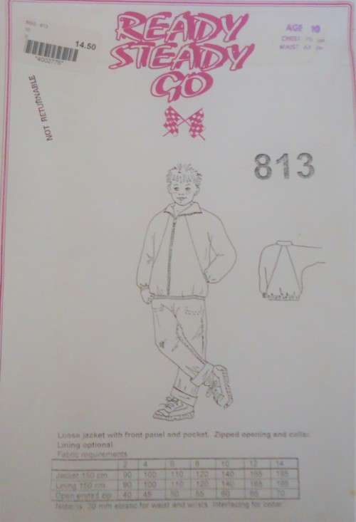 READY-STEADY-GO PATTERN - # 813 LOOSE JACKET - SIZE 8 YEARS CHEST 63 CM