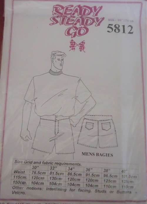 READY-STEADY-GO PATTERN - NUMBER 5812 - MEN`S BAGGIES  - SIZE 30`/76 CM