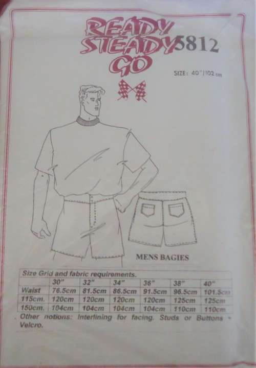 READY-STEADY-GO PATTERN - NUMBER 5812 - MEN'S BAGGIES  - SIZE 40"/102 CM