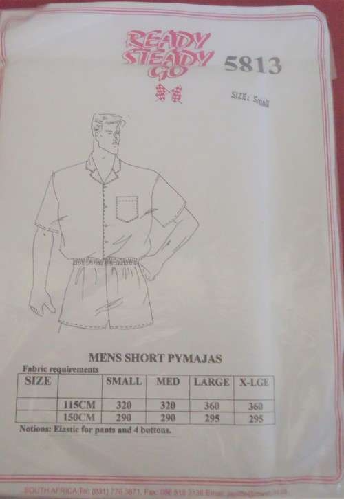 READY-STEADY-GO PATTERN - # 5813 - MEN`S SHORT PJS - SIZE SMALL