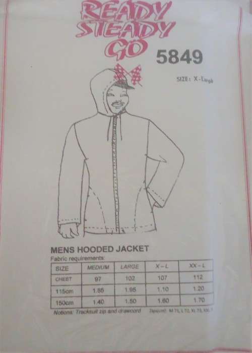READY-STEADY-GO PATTERN - NUMBER 5849 - MEN'S HOODED JACKET - SIZE XL CHEST 107 CM