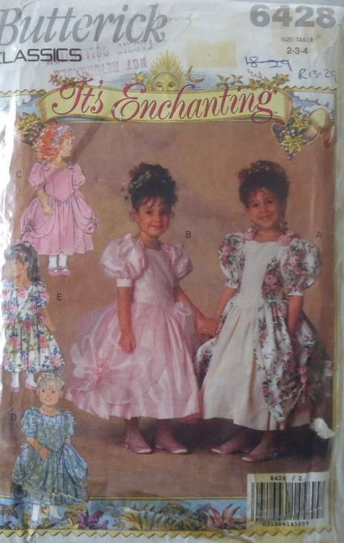BUTTERICK  PATTERN 6428 GIRL'S DRESS WITH OR WITHOUT DRAPE- SIZE 2-3-4 YEARS SEE LISTING