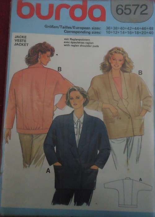 BURDA PATTERN 6572 JACKET/COAT SIZES 10-40 COMPLETE-UNCUT-SEALED-FACTORY FOLDED