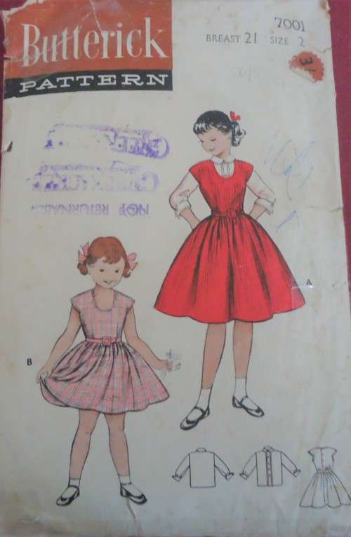 VERY VINTAGE BUTTERICK PATTERN 7001 TODDLER DRESS & BLOUSE SIZE 2 YEARS BREAST 21" SEE LISTING