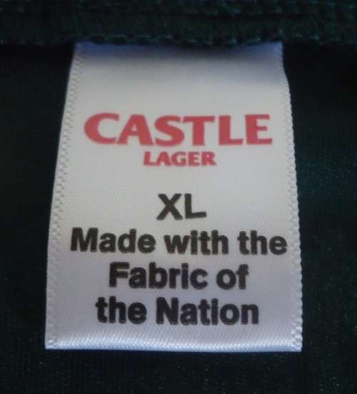 CASTLE LAGER SPRINGBOK SPORTS JERSEY WITH S.A. CRICKET-FOOTBALL-RUGBY LOGOS- IN SIZE XXL