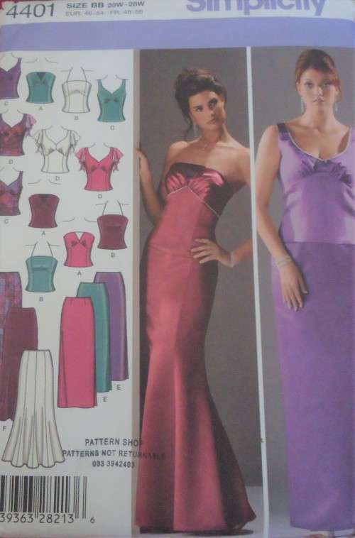 NEW SIMPLICITY PATTERNS 4401 EVENING TOPS & SKIRTS SIZES 20W-28W COMPLETE-UNCUT-F/FOLD