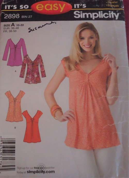 SIMPLICITY 2898 SET OF KNIT TOPS SIZE 10 - 20  COMPLETE - CUT TO SIZE 18
