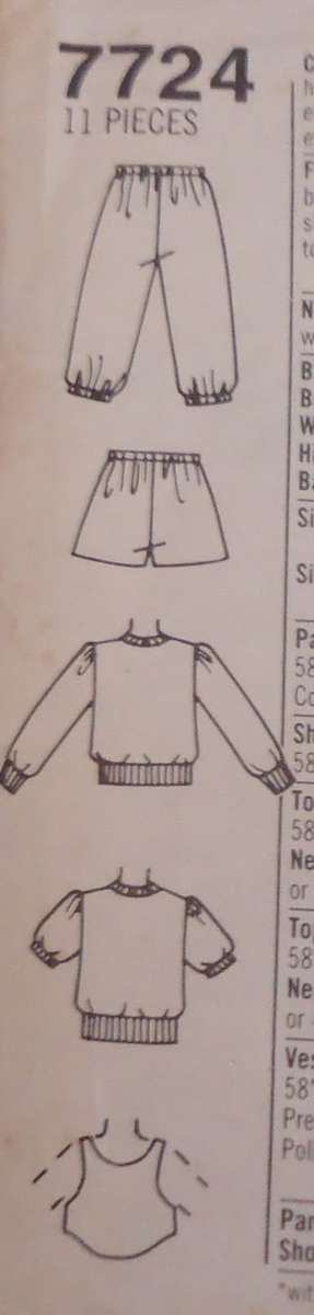 SIMPLICITY 7724 CHILD TOP-VEST-PULL ON PANTS/SHORTS  SIZE LARGE = 5-6 YEARS COMPLETE-