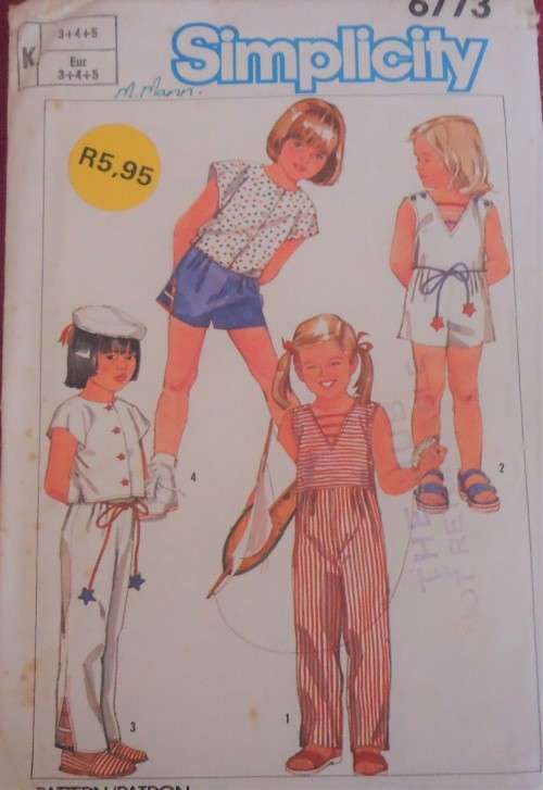 SIMPLICITY 6773 CHILD PANTS-SHORTS--JUMPSUIT SIZE 3-4-5 YEARS -COMPLETE