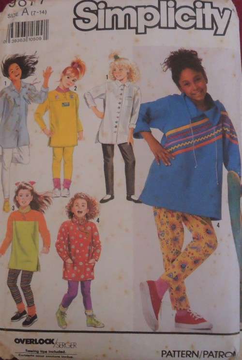SIMPLICITY 9877  GIRLS SLIM JEANS & LOOSE FITTING TOPS SIZE A=7-14 YEARS NO SEWING INSTRUCTIONS