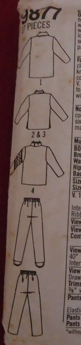 SIMPLICITY 9877  GIRLS SLIM JEANS & LOOSE FITTING TOPS SIZE A=7-14 YEARS NO SEWING INSTRUCTIONS