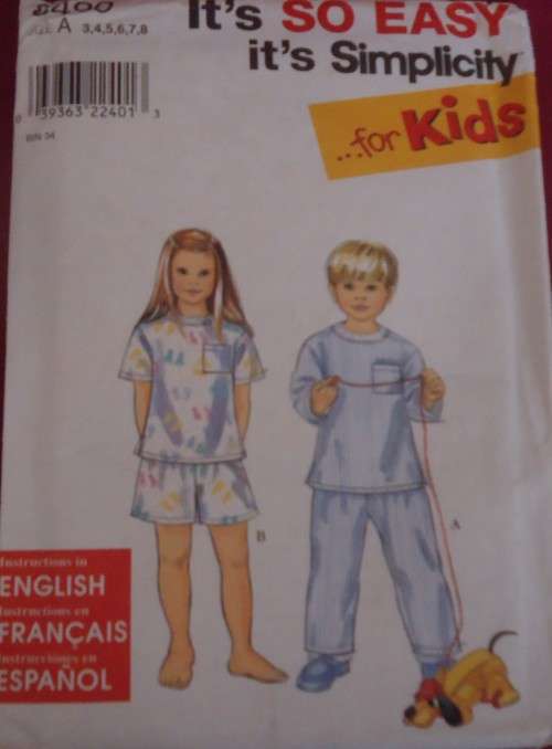 SIMPLICITY 8490 CHILDREN'S PJS SIZE A=3-8 COMPLETE