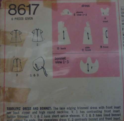 SIMPLICITY 8617 TODDLERS DRESS & BONNET SIZE 1 YR BREAST 20" COMPLETE WITH SMOCKING TRANSFER