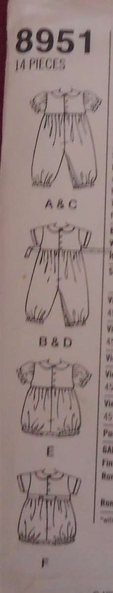 SIMPLICITY 8951 BABIES ROMPER WITH SMOCKING SIZE A = NB-6M-12M-18M COMPLETE