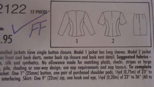 STYLE 2122 JACKETS & SKIRT SIZE A = 6 - 16 COMPLETE-UNCUT-FACTORY FOLDED